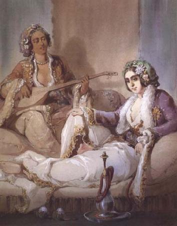 Amadeo Preziosi Femme turque fumant un narguile aquarelle et guache (mk32) oil painting picture